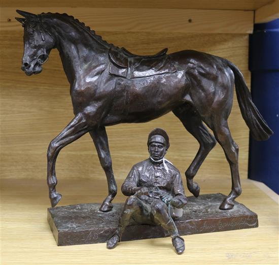 Amy Oxenbould. A bronze equine study 2/10, untitled, horse and rider height 37cm